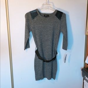 Grey sweater dress with belt